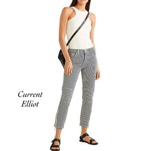 Current Elliot Cropped Lexton Navy Striped Zipped Hem Jeans NWT Size 23